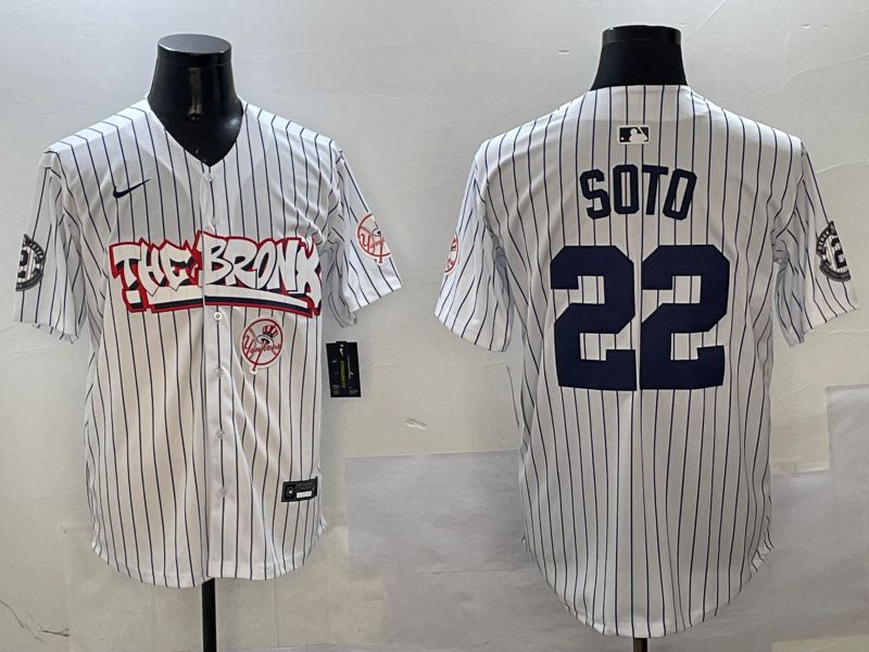 Men New York Yankees #22 Soto White Stripe four generations Joint Name 2025 Nike MLB Jersey style 8